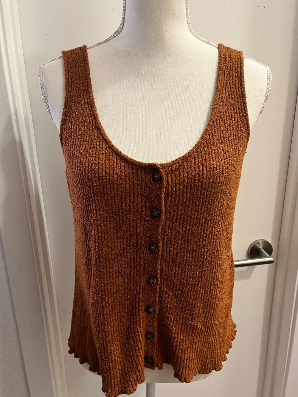 Madewell Rust-Brown Ribbed Button Tank